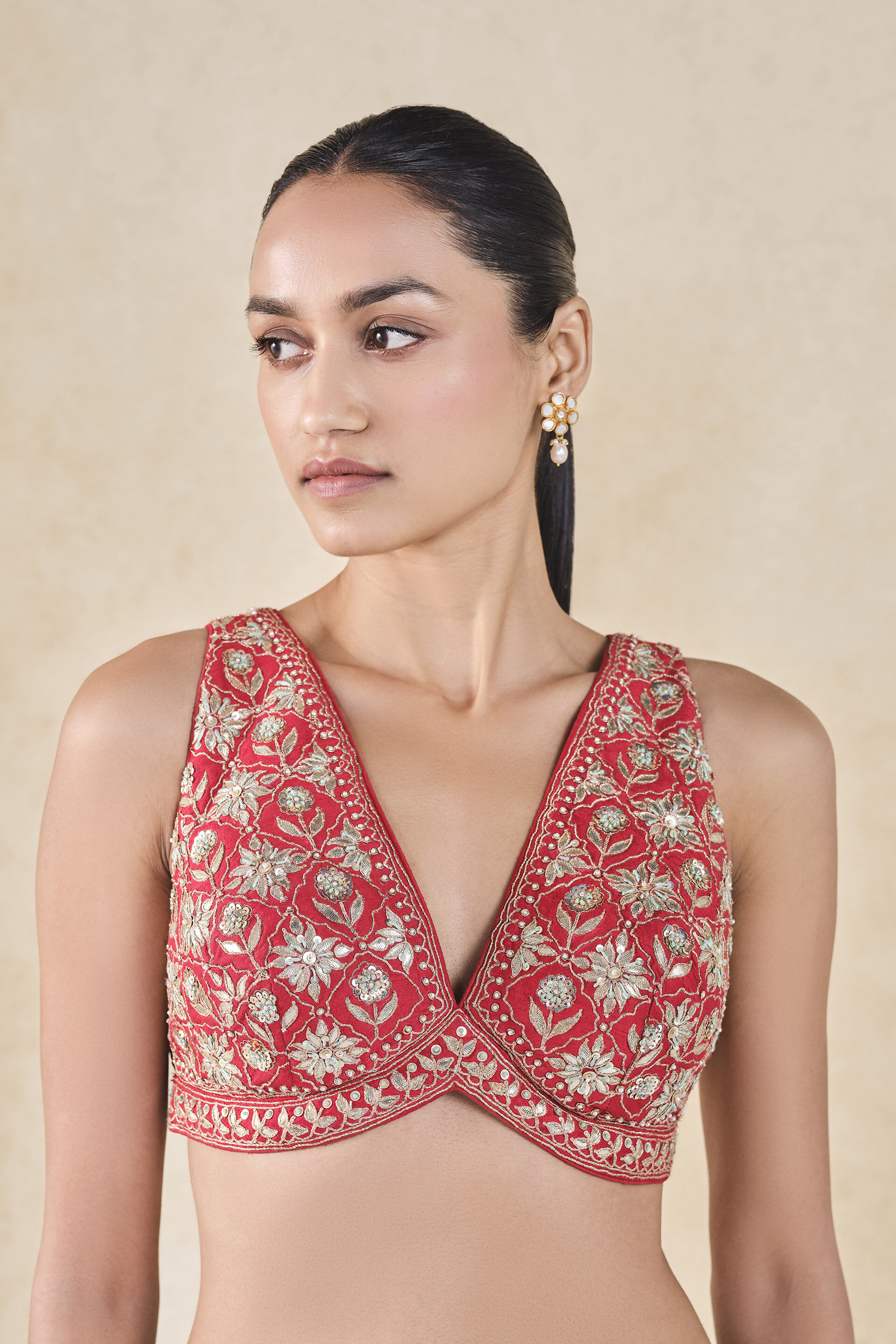 Anushna Gota Patti Silk Choli - Red